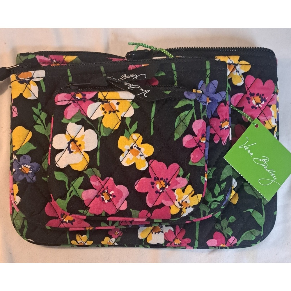 Vera Bradley Cosmetic Trio Wildflower Garden 3-Piece Makeup Bag Set NWT